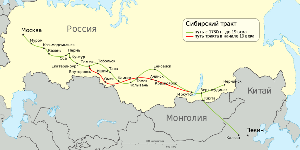 Освоение Сибири. Карта Сибирского тракта