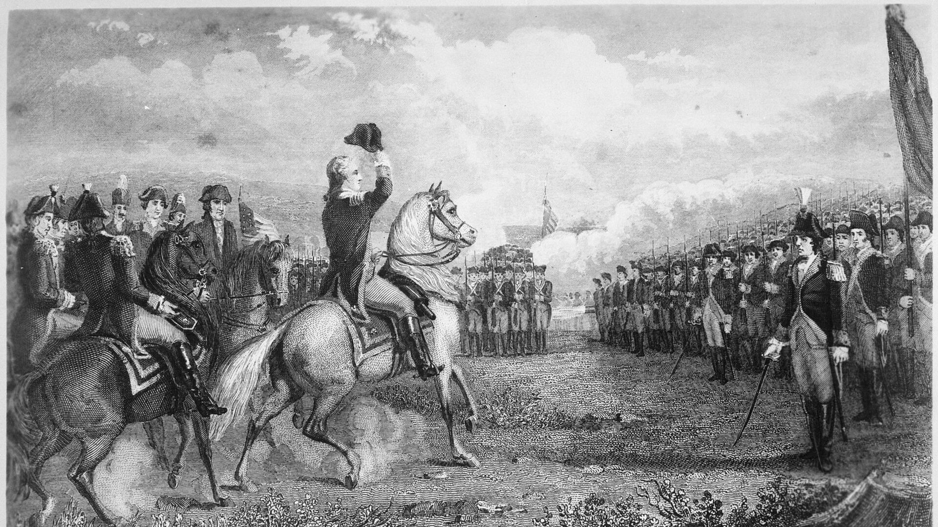 Джордж Вашингтон принимает командование армией в Кэмбридже