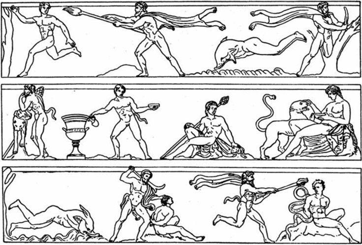 Пираты в Древней Греции: Дионис и тирренские морские разбойники. (Барельеф IV в. до я. э.)