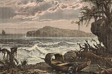 Гравюра по дереву Th. Weber 1878 года Вид на Тортугу с Гаити