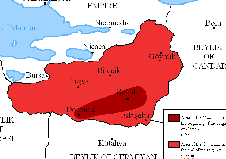 Расширение территории к концу правления Османа (1324)