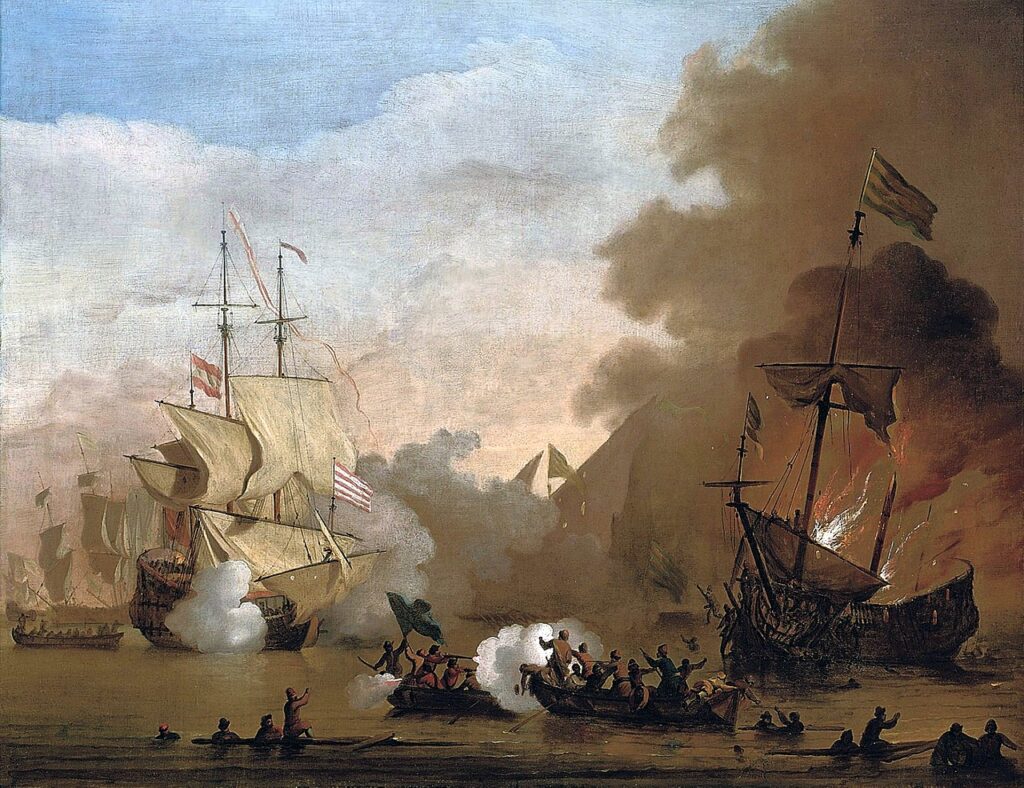 Сражение между английским кораблем и судами берберийских корсаров