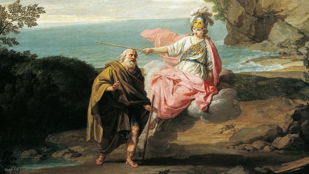 Одиссея, песнь первая: Одиссей и Калипсо. Одиссей томится на острове Огигии, насильно удерживаемый нимфой Калипсо