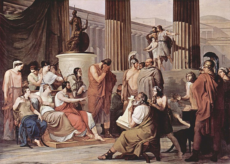 «Одиссея». Песнь восьмая. "Песнь Одиссея, побежденного 
Демодоком", 
Франческо Хайес, 1813-15