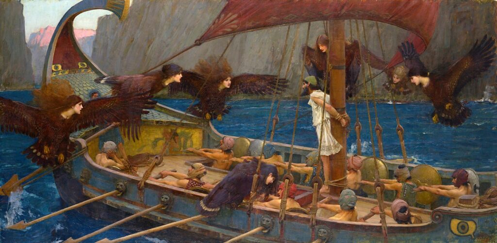 «Одиссея». Песнь двенадцатая. WATERHOUSE - Ulises y las Sirenas (National Gallery of Victoria, Melbourne, 1891. Óleo sobre lienzo, 100.6 x 202 cm)