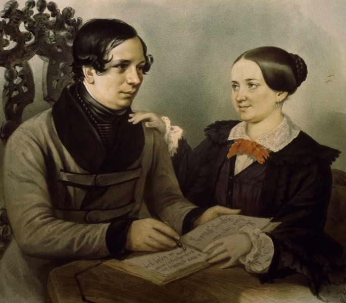 Нестор Кукольник с женой на портрете Р. К. Жуковского (1847)