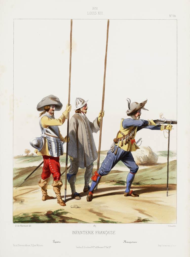 Французская пехота, пикинёры и мушкетёры 1630 год, рисунок 1830 года.