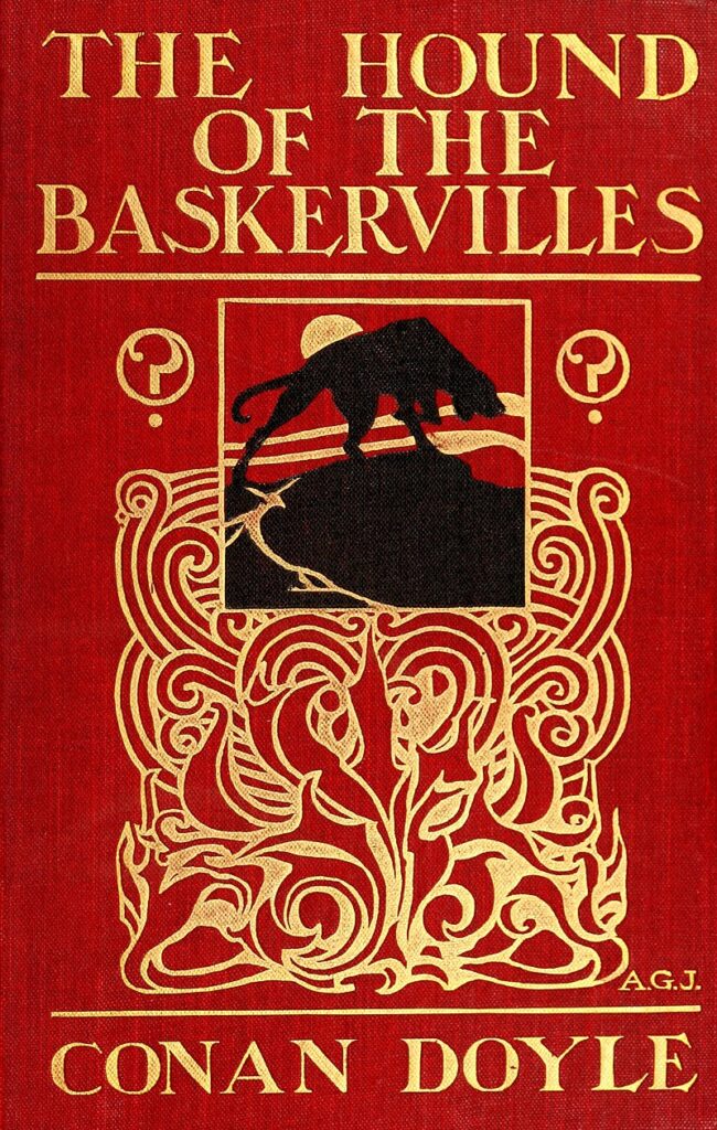 Отсканированная страница обложки книги Артура Конан Дойла «Собака Баскервилей».